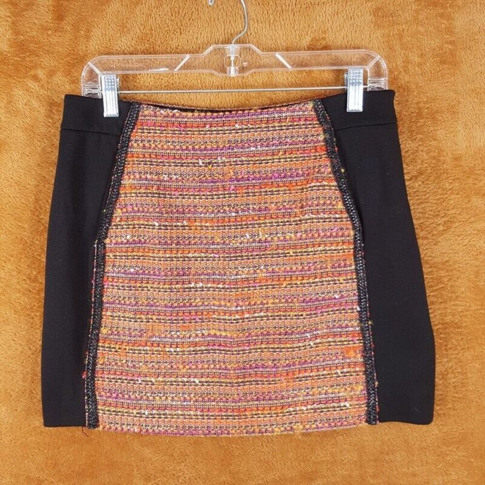 RACHEL ROY Womens Skirt Size 8 Black Straight Orange Tweed Mini Color Block